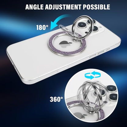 Guppy Magnetic Phone Ring Holder, Glitter Magnet Finger Ring Grip Stand Holder, 360° Rotation with Cell Phone Ring Stand, Compatible with MagSafe for iPhone 17 Pro Max 16 15 14 13 12 All-Purple - color: Purple