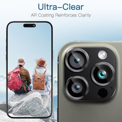 [2 Pack Camera Lens Protector for iPhone 15 Pro/15 Pro Max,9H Tempered Glass,Aviation Aluminum Plate Cover,Night Circle,No Bubble,HD Clarity,Case Friendly,Easy Installation-Black - size: for iPhone 15 Pro/15 Pro Max
