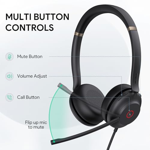 Yealink UH37 PC Headset with Mic for Computer Wired Headphones with USB-C/A - color: UH37 USB-C/A, size: Mono-Ear (UC)