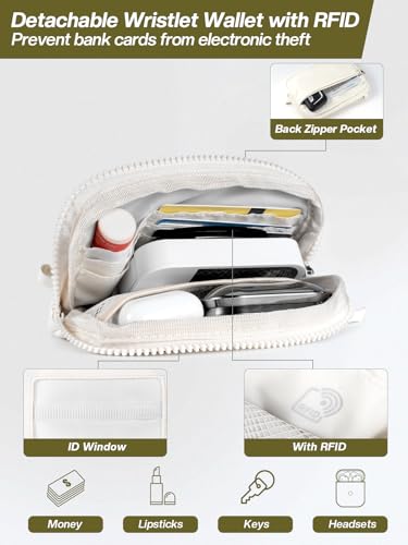 Tiostep Clip and Go Strap for Phone with Wallet Crossbody Phone Lanyard Adjustable and Detachable RFID Wristlet Wallet (Cream, Medium) - color: Cream, size: Medium