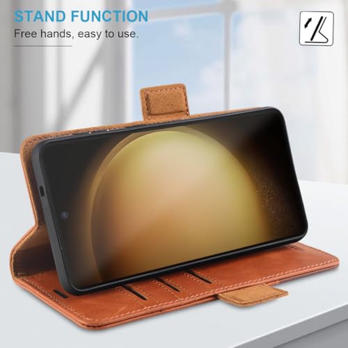 KEZiHOME Genuine Leather Wallet Case for Samsung Galaxy S25 Ultra | Khaki/Brown, RFID Blocking, S25 Ultra Wallet Case, Card Slot, Flip, Magnetic Stand Phone Cover Compatible with S25 Ultra - color: Khaki/Brown, size: Galaxy S25 Ultra Case