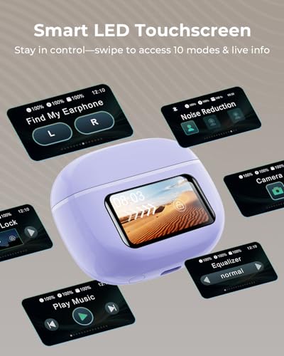 Wireless Earbuds with Smart Touchscreen Case, Bluetooth 6.0 Ear Buds with AI Noise Cancelling Calls, 40H Playtime Stereo Headphones, IPX7 Waterproof Earbuds for Workout, Travel, iPhone,Android,Purple - color: Purple