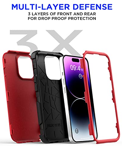 AICase for iPhone 14 Pro Max Case(6.7")Case,Heavy Duty 3-Layer Rugged Pocket-Friendly Phone Cover,Durable Military Grade Protection Shockproof/Drop Proof/Dust-Proof Protective for iPhone 14 Pro Max - color: Red