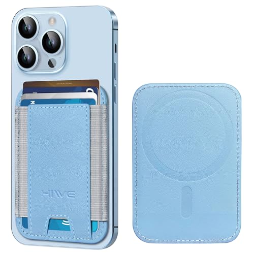 HiWe for MagSafe Wallet, 7 Cards Holder for Phone Case, RFID Blocking - color: Sky Blue Wallet - Grey Band