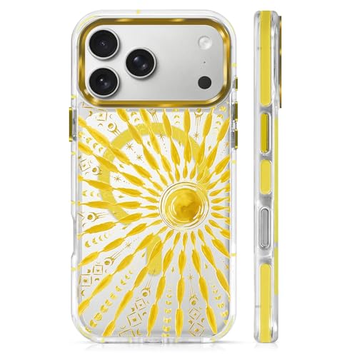 VisEnt Clear Case for iPhone 17 Pro Max, Magnetic Phone Case, Transparent Slim Cover, Military Grade Protection, Shockproof, Anti-Yellowing, Scratch Resistant, Folk Gold Sun - color: Folk Gold Sun, size: Iphone 17 Pro Max