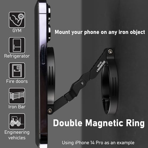 Double Magnetic Ring Phone Holder – Attach to Any Iron Surface | 1/4" Screw Hole | Compatible with iPhone 17/16/15/14/13/12 Pro Max Series & Magnetic Cases (MS-02R)