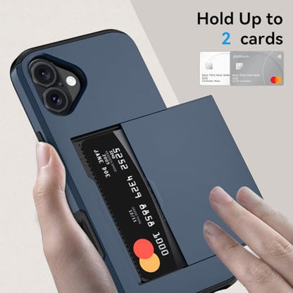 Qinmay Compatible with iPhone 16 Plus Case with Card Holder, Dual Layer Shockproof,Heavy Duty Protective Hidden Slot Slim Wallet Phone Cover，Blue - color: Blue, size: For Iphone 16 Plus