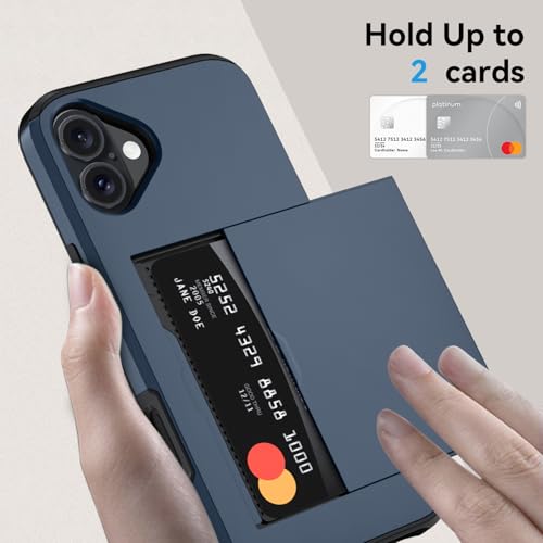 Qinmay Compatible with iPhone 16 Case with Card Holder, Dual Layer Shockproof,Heavy Duty Protective Hidden Slot Slim Wallet Phone Cover ，Blue - color: Blue, size: for iPhone 16