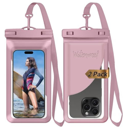 Waterproof Phone Pouch for iPhone 17 16 15 Pro Max IPX8 Pink+Pink | Card Pocket, Lightweight, Large Cellphone Dry Bag, IPX8 Rated, Beach Essential, Cruise Ship, 2 Pack, 8.3 inch - color: B3-Pink-2 pack