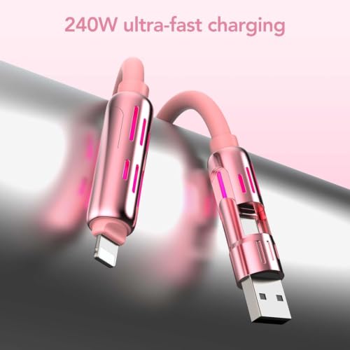 MFish 2-Pack 240W 4-in-1 Multi Charging Cable, Pink+Red, 6.6FT - color: Pink+Red, size: 2-Pack 6.6FT