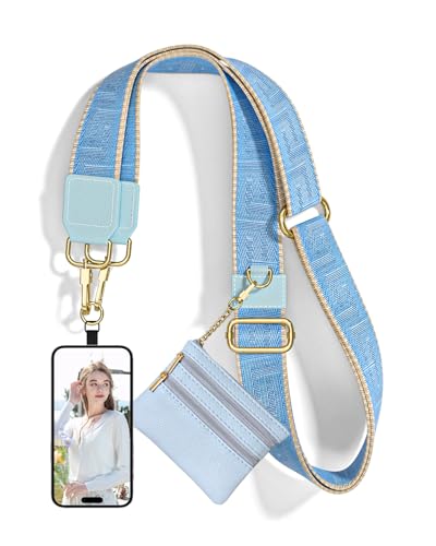 Nipichsha Crossbody Phone Strap with Wallet, Clip and Go Strap for Phone - color: Blue Great Wall