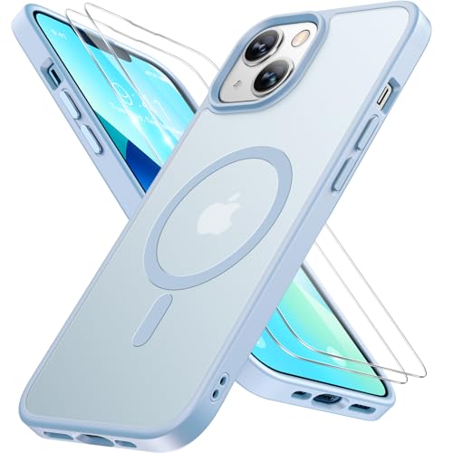Miracase Magnetic for iPhone 13 Case 6.1 inch (Compatible with MagSafe)（with 2X Screen Protectors） Military-Grade Protection, Anti-Fingerprint Translucent Matte Phone Case Cover, Light Blue - color: Light Blue, size: iPhone 13