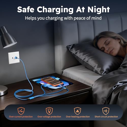 3in1 Multi Charging Cable, USB Cable for 2026 Travel Essentials 2 Pack 4FT - color: Blue