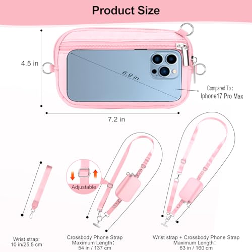 Phone Lanyard Crossbody with Detachable RFID Wallet (Pink, Large) - color: Pink, size: Large