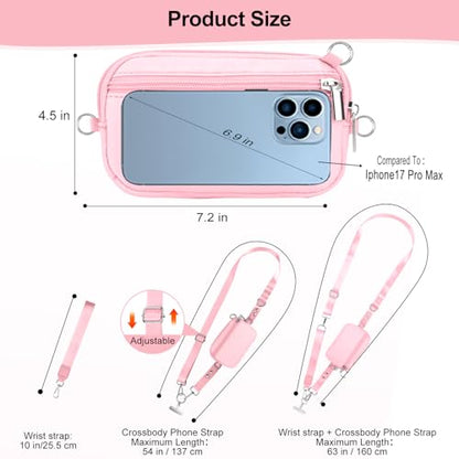 Phone Lanyard Crossbody with Detachable RFID Wallet (Pink, Large) - color: Pink, size: Large