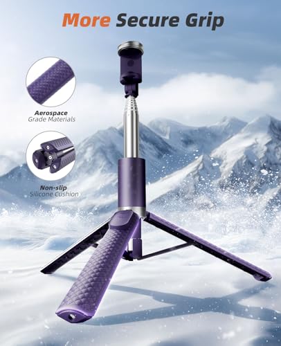 Tripod for iPhone, Selfie Stick with Remote, Stable & Durable Phone Tripod - color: Purple