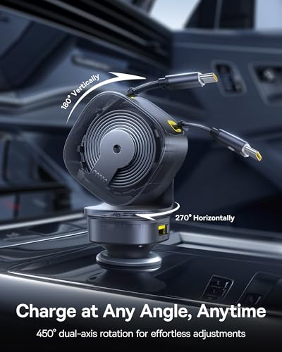 Baseus 163W Retractable Car Charger USB C Fast Charging, PrimeTrip VR2 Max 4 in 1 Fast Car Charger with Dual Retractable USB C Cable for iPhone 17 16 15 Pro Max, Samsung Galaxy S25 Ultra, Android