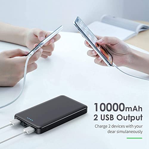 [2 Pack]Portable Charger Power Bank 10000mAh,Ultra Slim Portable Phone Charger with USB C Input & 2 Output Backup Charging External Battery Pack Compatible with iPhone 16/15/14/13/12,Android Phone etc - color: Matte Black+Black