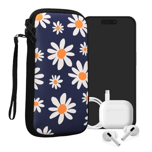 kwmobile Neoprene Sleeve for Smartphone Size XXL - 7" - Shock Absorbing Pouch Case - Protective Phone Bag - Summer Daisy Blue/White/Yellow - style: Summer Daisy 04-02-06