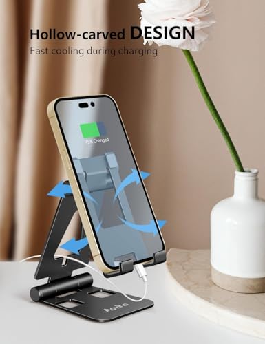 Aoviho Foldable Cell Phone Stand for Desk, Holder for iPhone,Black - color: Black