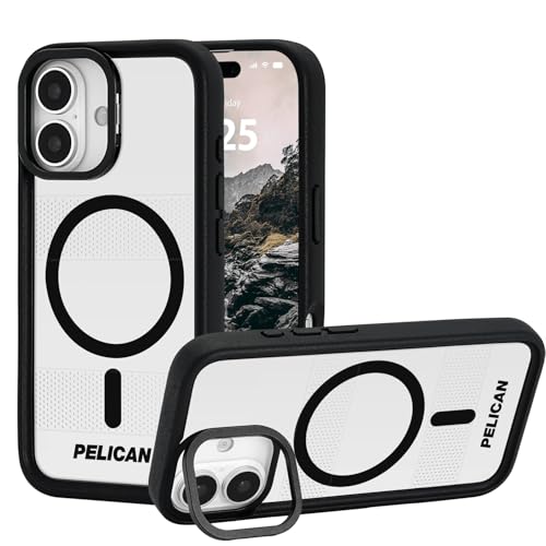 Pelican Protector iPhone 17 Case with Camera Stand - Clear | Rugged MagSafe Phone Case with 16ft Military-Grade Drop Protection - Heavy Duty Magnetic Phone Cover for iPhone 17 - color: Clear - Stand, style: iPhone 17