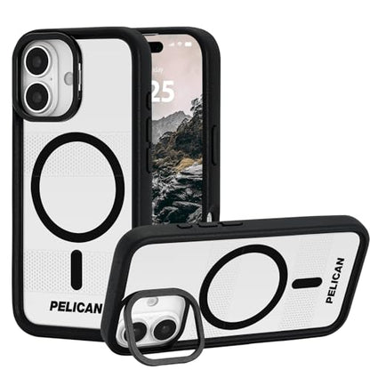 Pelican Protector iPhone 17 Case with Camera Stand - Clear | Rugged MagSafe Phone Case with 16ft Military-Grade Drop Protection - Heavy Duty Magnetic Phone Cover for iPhone 17 - color: Clear - Stand, style: iPhone 17