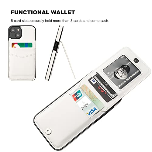 KIHUWEY for iPhone 14 Wallet Case Card Holder Kickstand, White - color: White