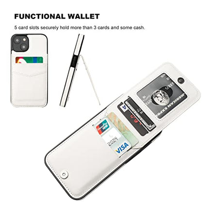 KIHUWEY for iPhone 14 Wallet Case Card Holder Kickstand, White - color: White