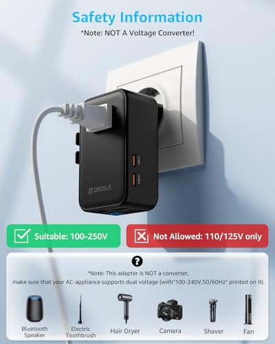 “Air” Universal Travel Adapter 2 USB-C＆ 2 USB-A Cover 200+ Countries - color: Black, size: A1R PD25W
