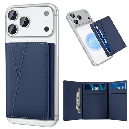 For MagSafe Wallet, 9 Cards Holder Strongest Magnetic Wallet RFID Blocking - color: Navy Blue Trifold MagSafe Wallet