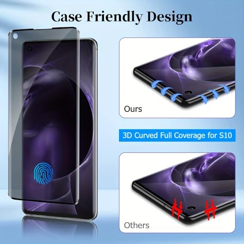[2 Pack] Galaxy S10 Privacy Screen Protector, 3D Curved Tempered Glass Anti-Spy 9H Hardness Film for Samsung Galaxy S10 6.1”, [Don’t Support Fingerprint Unlock] Scratch Resistant Bubble Free