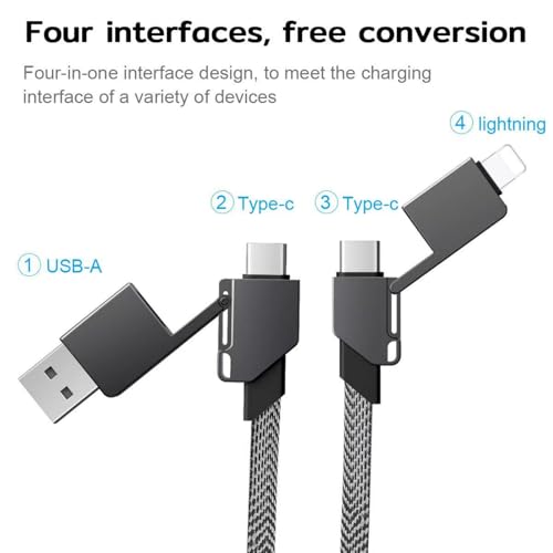 6-in-1 Multi USB Cable – 100W PD Fast Charge Keychain, Magnetic, White Gray