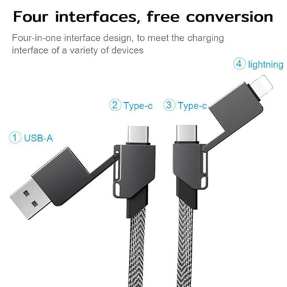 6-in-1 Multi USB Cable – 100W PD Fast Charge Keychain, Magnetic, White Gray
