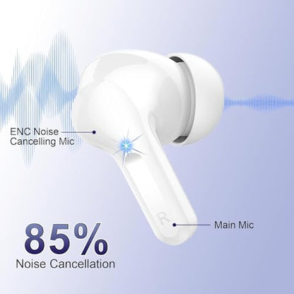 Wireless Earbuds, 2025 Bluetooth 5.4 Headphones Bass Stereo, Ear Buds with 4 Mics ENC Noise Cancelling, Bluetooth Earbuds 48H Playtime LED Display Charging Case, IP7 Waterproof in Ear Earphones white - color: White