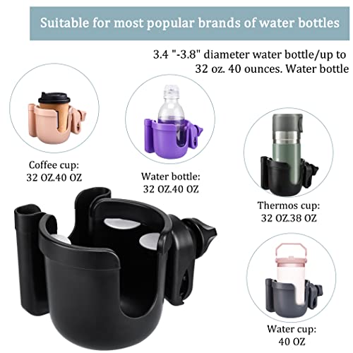 Suranew Universal Stroller Cup Holder, Adjustable Drink Holder with Phone Holder for Baby Stroller, Wheelchair, Walker, Bike, Scooter, Gifts for Family Member. - color: Black