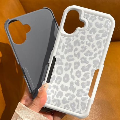 Cute Case for iPhone 17, White Leopard Light Gray Cheetah | Heavy Duty Tough Rugged Full body Protection Shockproof Protective Phone Case for Women Girls - color: iPhone 17