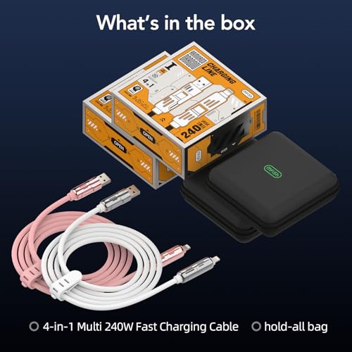 MFish 2-Pack 240W 4-in-1 Multi Charging Cable, Pink+White, 6.6FT - color: Pink+White, size: 2-Pack 6.6FT