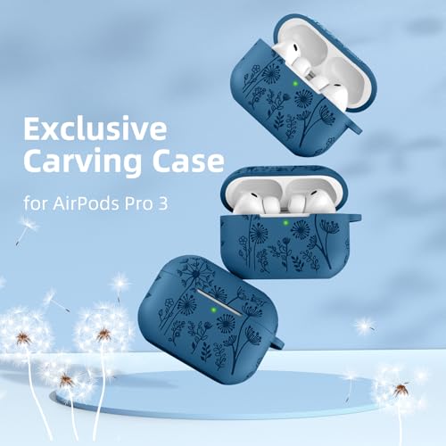 Lerobo for AirPods Pro 3 Case, Flower Engraved Soft Silicone Cover, Blue - color: A-Blue, size: AirPods Pro 3