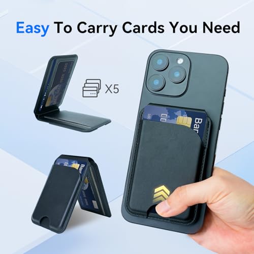 for MagSafe Wallet，Leather Magnetic Wallet for Phone with Adjustable Stand，5 Magnetic Credit Card Holder RFID Blocking for iPhone 17 16 15 14 13 12 Pro Max Air Series Cases Father's Day - color: Black