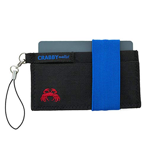Front Pocket Wallet - Minimalist Wallet - Elastic - Everyday Carry Cards, Cash, Phone, Keys - Securely Holds for Easy Access - Lobster Claw Keychain Included (Blue) - color: Blue