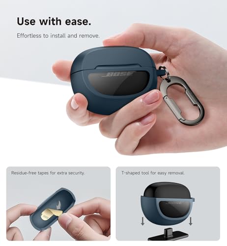SURITCH Case Cover for Bose Ultra Open Earbuds(2024), Shockproof Protective Cover for Bose Ultra Open Wireless Ear Earbuds Charging Case Accessories with Carabiner, Navy - color: Blue