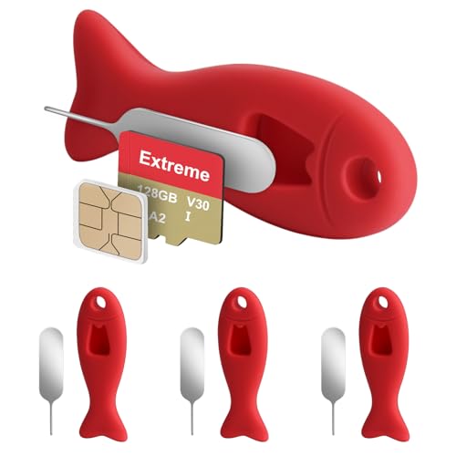 4 Pack SIM Card Removal Tool with Built-in SIM Card Storage - SIM Card Holder Contains Eject Pins Needle Opener Ejector Compatible with iPhone, Samsung, and More Cell Phones (4 Pack, Red) - color: 4 pack, Red