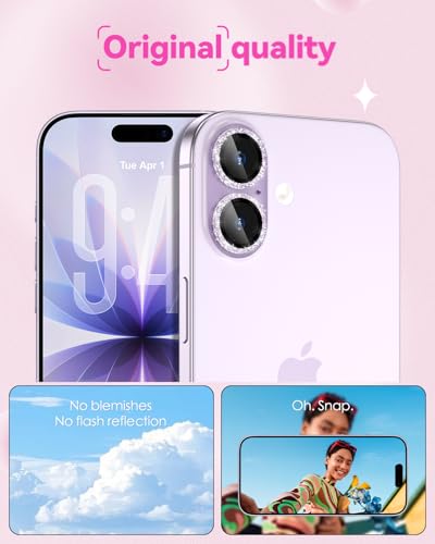 CloudValley All Bling Camera Lens Protector for iPhone 17/iPhone 16/Plus - color: Bling Purple