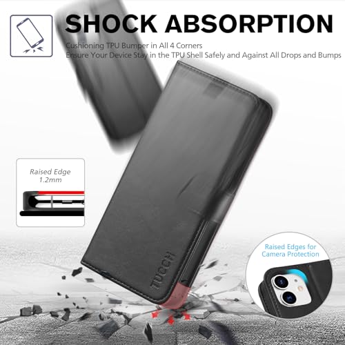 TUCCH Wallet Case for iPhone 12 Pro/iPhone 12 (6.1"), 3 Card Holders, Black | RFID Blocking, Viewing Stand, Shockproof TPU Shell, PU Leather, Magnetic Closure, Protective Folio Flip Cover - color: Black