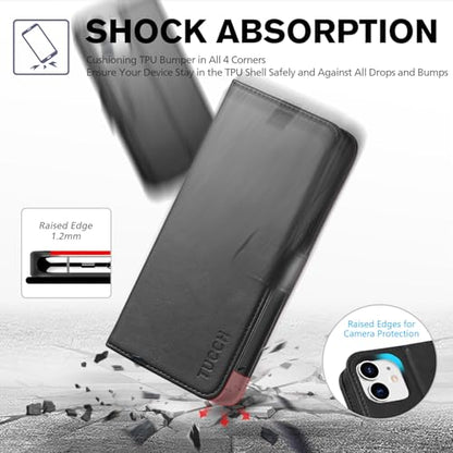 TUCCH Wallet Case for iPhone 12 Pro/iPhone 12 (6.1"), 3 Card Holders, Black | RFID Blocking, Viewing Stand, Shockproof TPU Shell, PU Leather, Magnetic Closure, Protective Folio Flip Cover - color: Black
