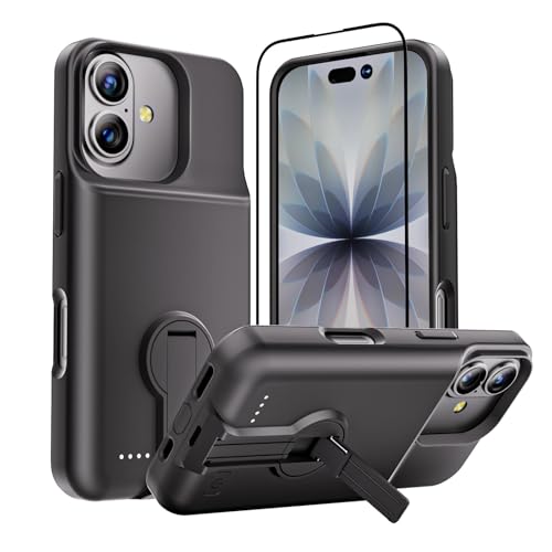 GIN FOXI for iPhone 17 Battery Case, Rechargeable Case Charger with Stand 8500mAh Fast Charging Ultra-Slim Lightweight Powerful Battery Pack Anti-Fall TPU Juice Box for iPhone 17 (6.3") Black - size: for 17