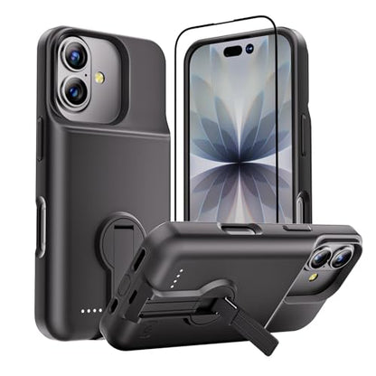 GIN FOXI for iPhone 17 Battery Case, Rechargeable Case Charger with Stand 8500mAh Fast Charging Ultra-Slim Lightweight Powerful Battery Pack Anti-Fall TPU Juice Box for iPhone 17 (6.3") Black - size: for 17