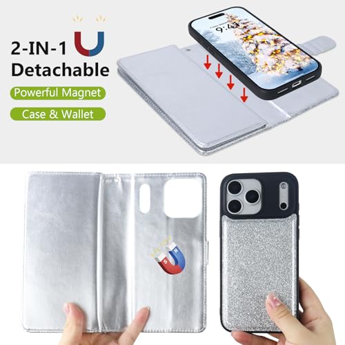 Varikke for iPhone 17 Pro - Case Wallet Magnetic Detachable, Silver - color: (Standard) Silver, size: iPhone 17 Pro 6.3"
