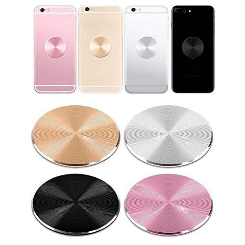 Cute Replacement Metal Plates Set 4 Pack for Magnetic Phone Holder. Kit of 4 Mix Round Discs Without Holes for Car Mount, Phone Case Back. Strong Circular 3M Adhesive Cell Phone Magnet Stickers. - color: MIX