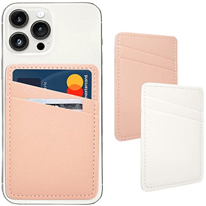 Limvory Phone Wallet, Leather Phone Card Holder Adhesive Stick On Credit Card Pocket for Back of Phone Case for iPhone and Android-White, Pink - color: White, Pink
